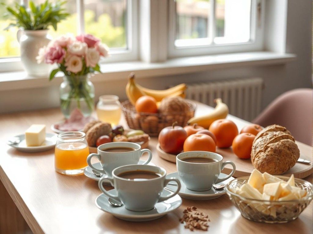 Frühstückstisch mit verschiedenen Speisen