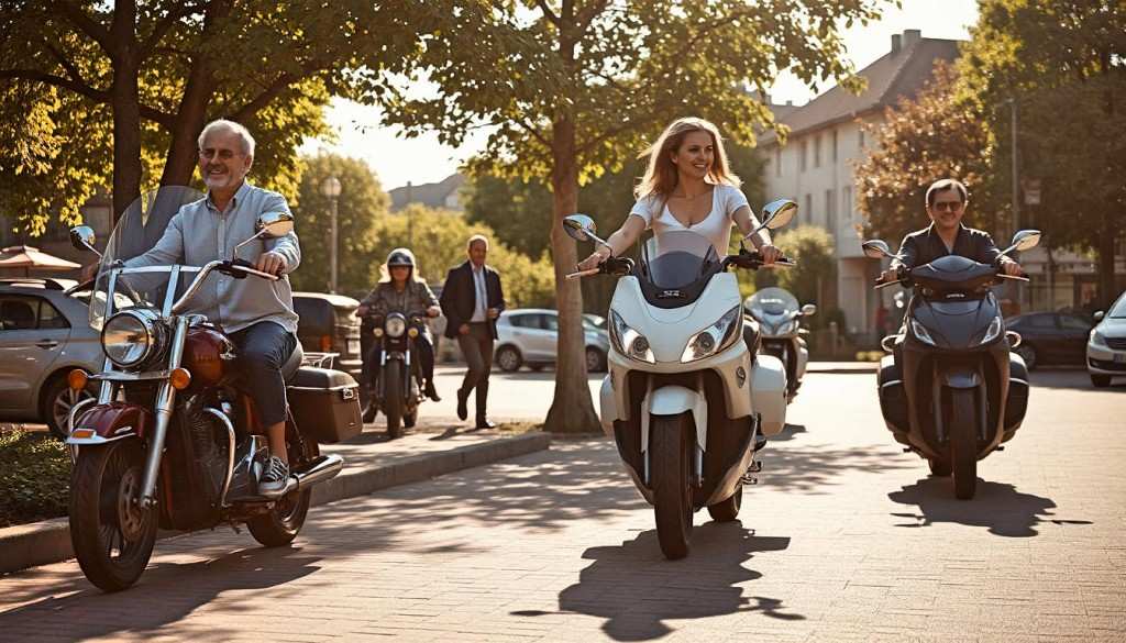 Motoroller und Motorräder fahren